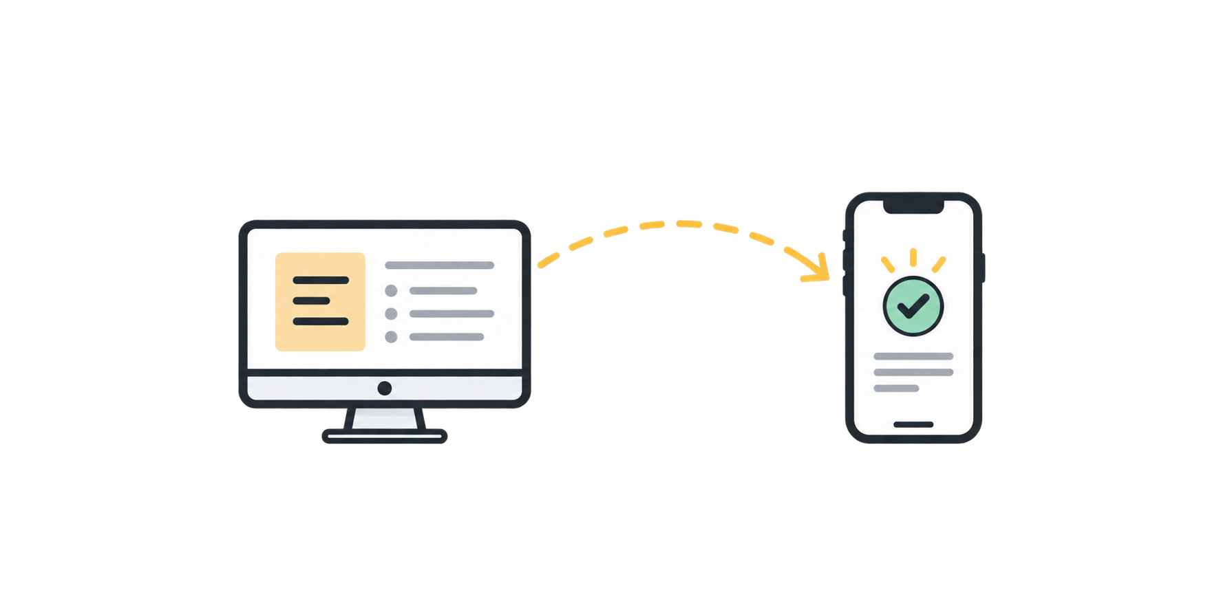 Illustration of work moving from a desktop screen to a mobile device.