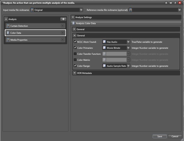 The Analyze action's Color Data configuration selected for deletion, with no confirmation step shown before removal.