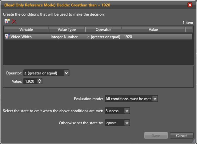 A configuration dialog opened in read-only mode, but still showing editable-looking dropdowns and toggles.