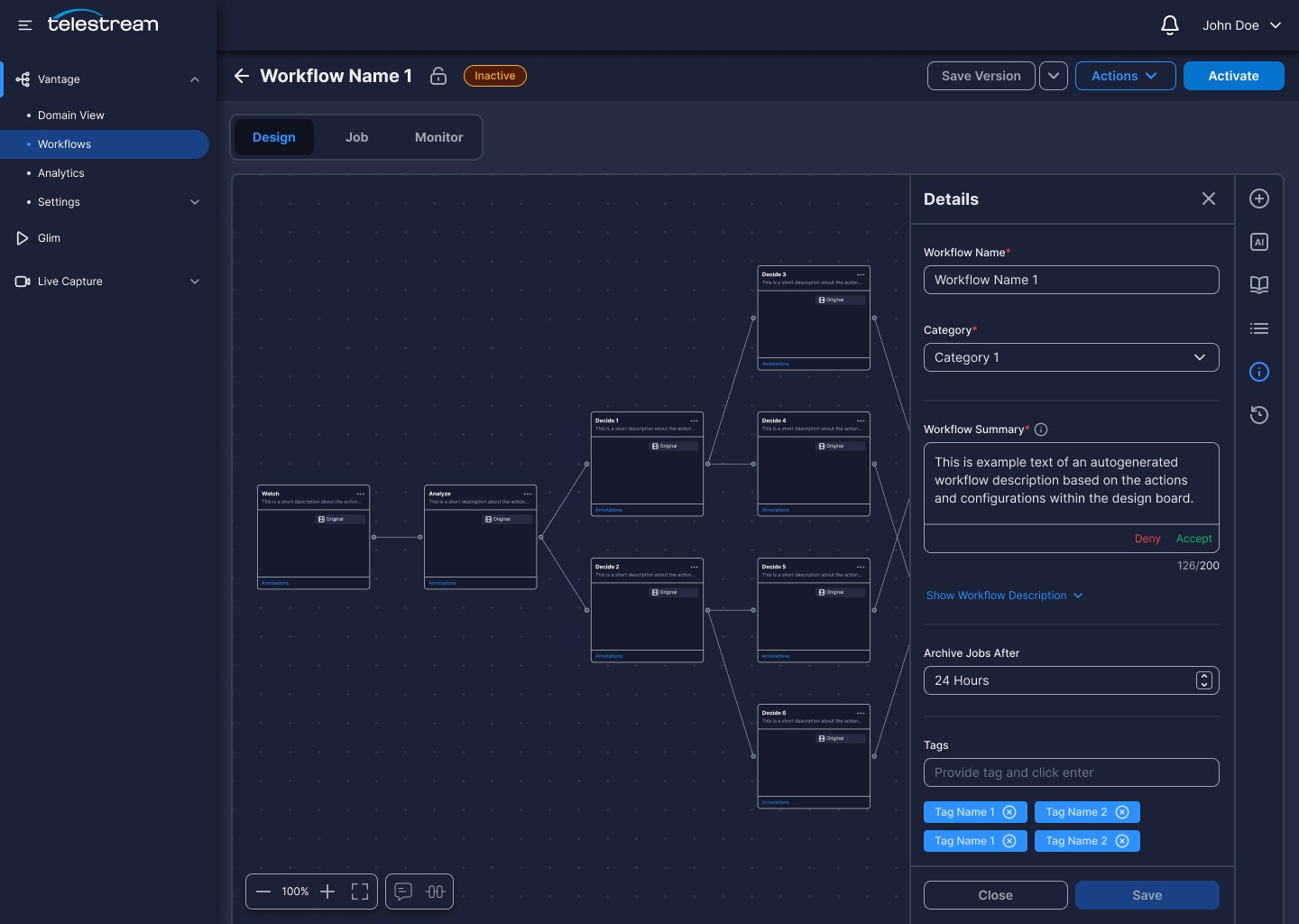 Details panel showing an auto-generated workflow summary awaiting the user's review.